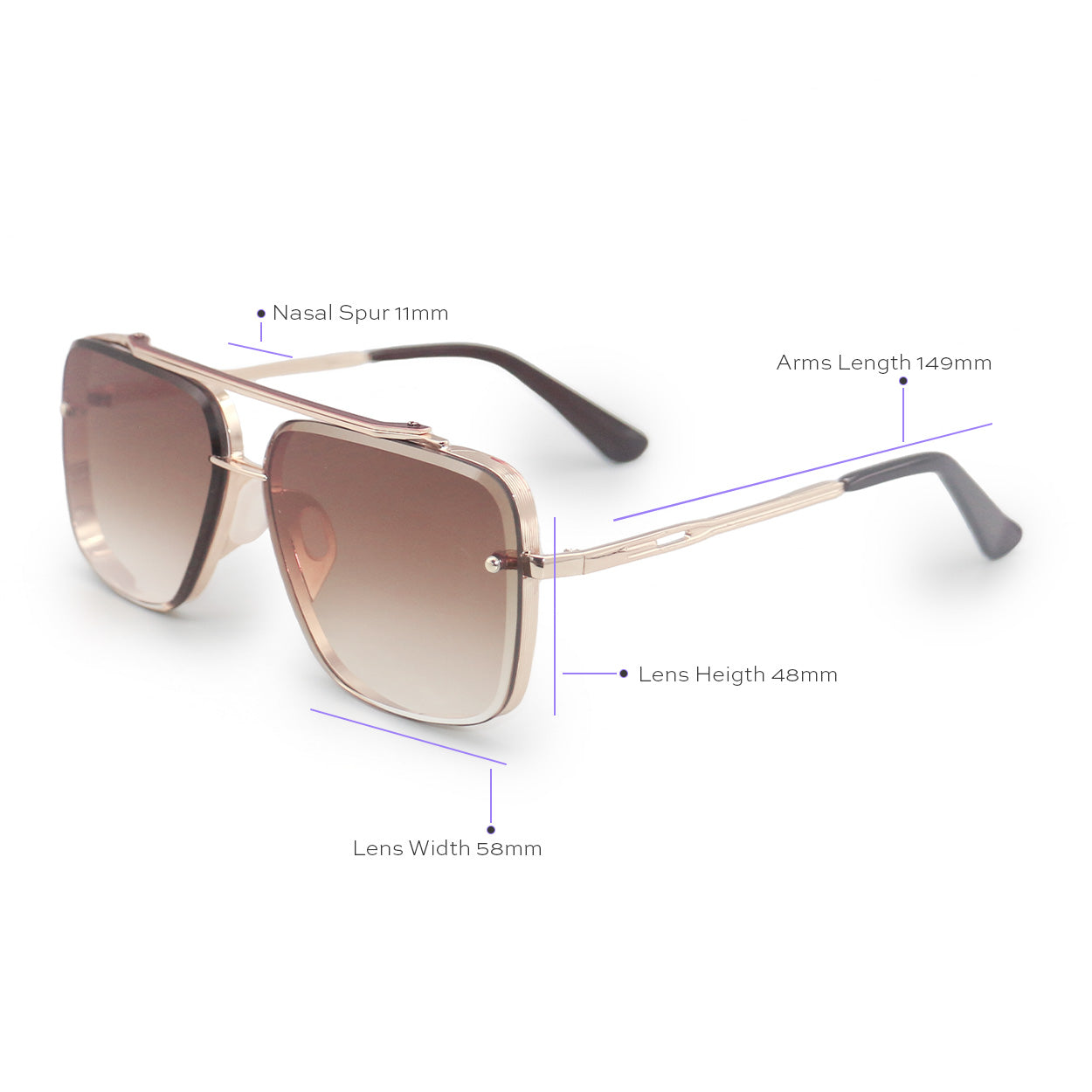 TopFoxx Smaller Bella Coffee Tangle-Free Oversized Square Aviator Sunglasses