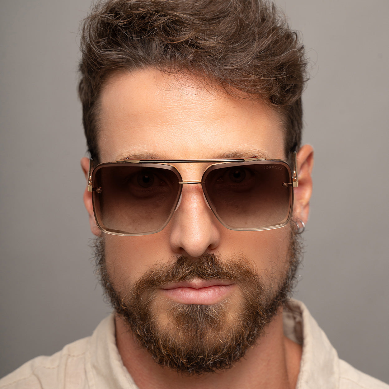 TopFoxx Smaller Bella Coffee Tangle-Free Oversized Square Aviator Sunglasses
