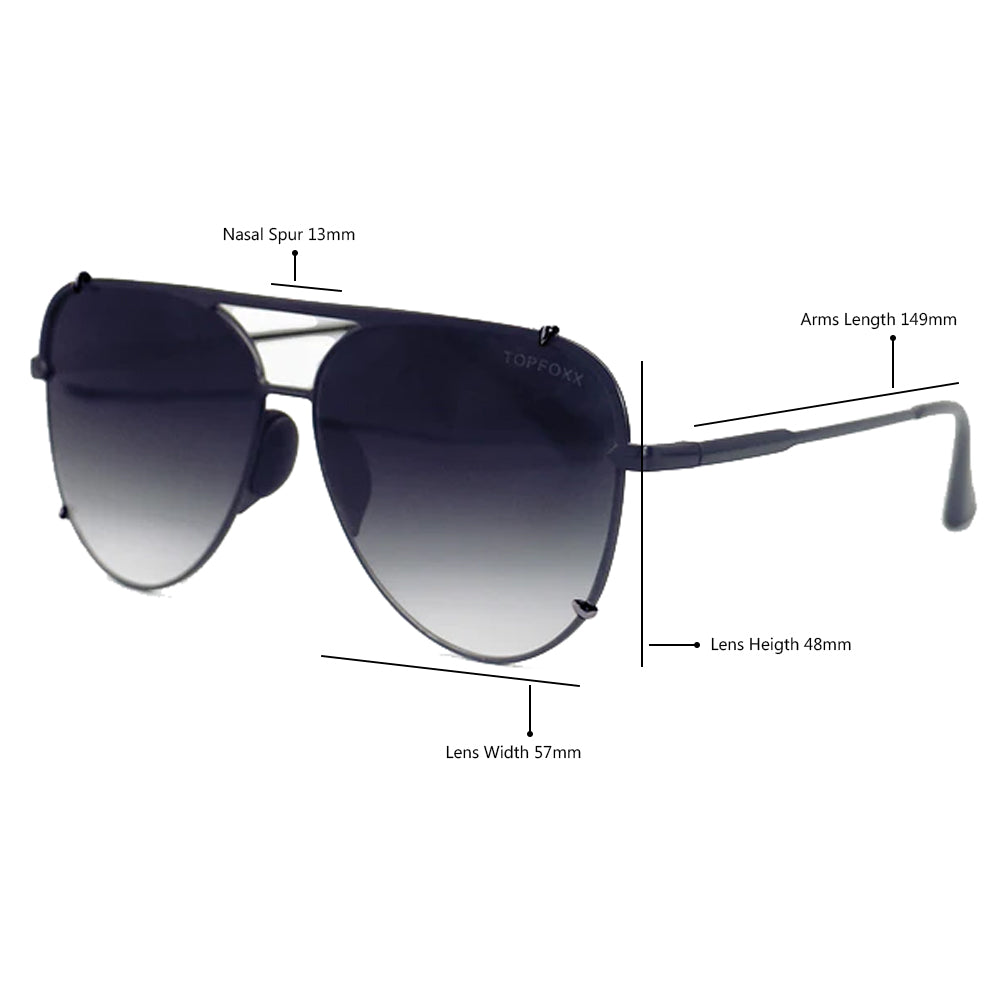 TopFoxx Smaller Cristina Faded Black Tangle-Free Aviator Sunglasses