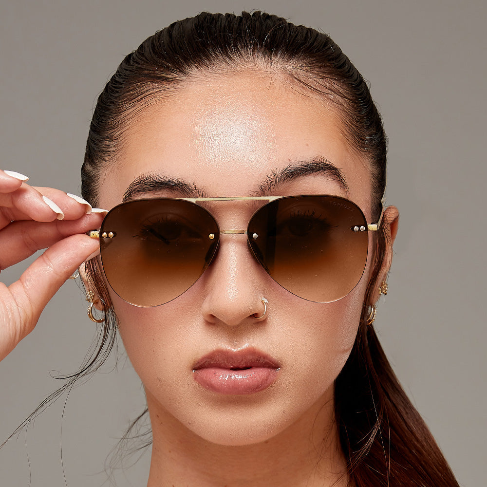 TopFoxx Smaller Megan 2 Faded Brown Tangle-Free Aviator Sunglasses