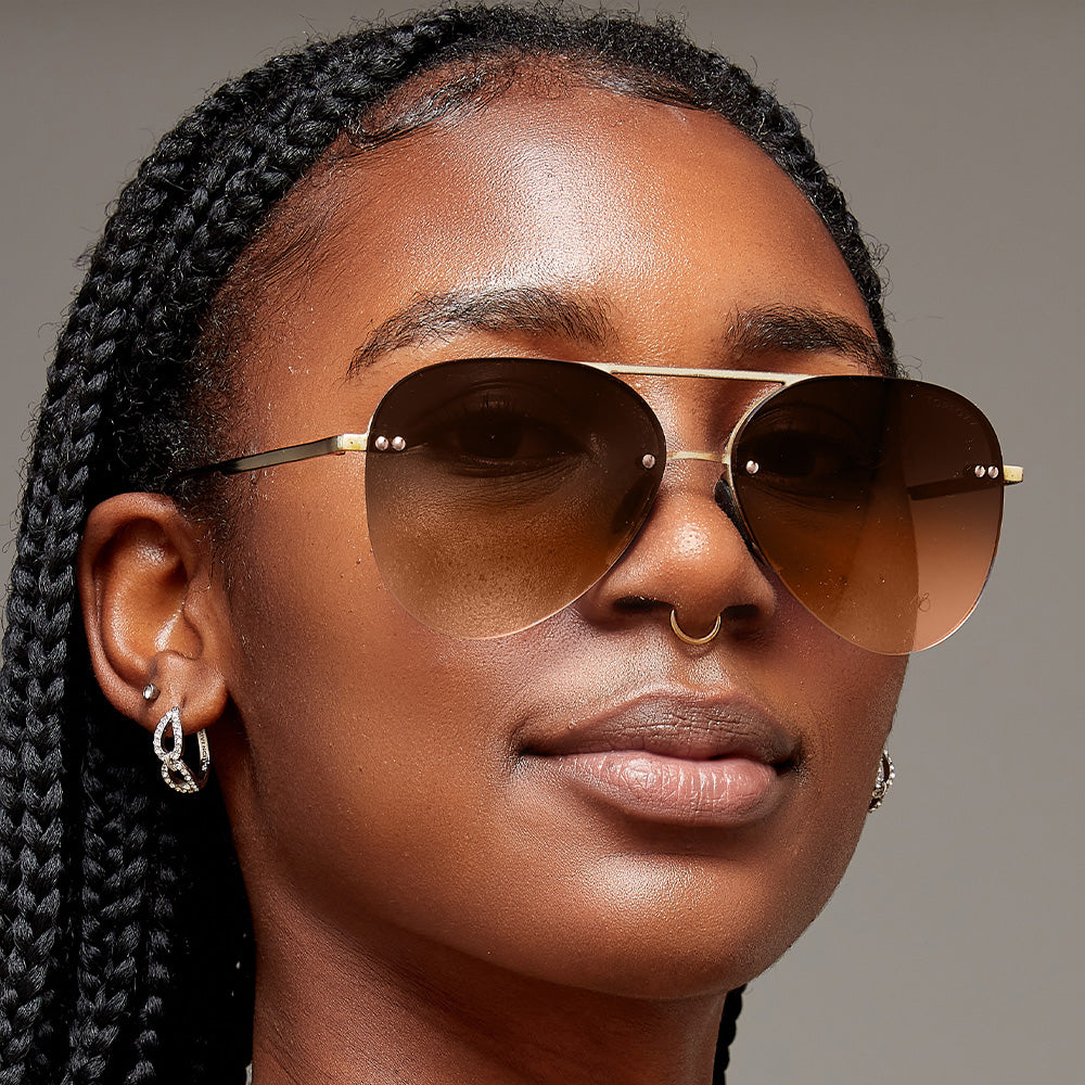 TopFoxx Smaller Megan 2 Faded Brown Tangle-Free Aviator Sunglasses