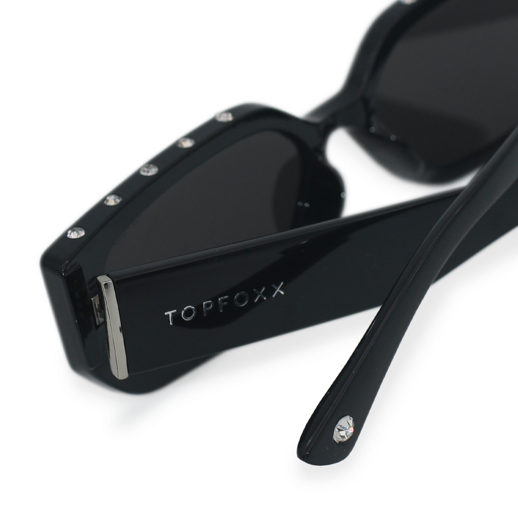 TopFoxx Sparkle In Your Eye Black Rhinestone Sunglasses