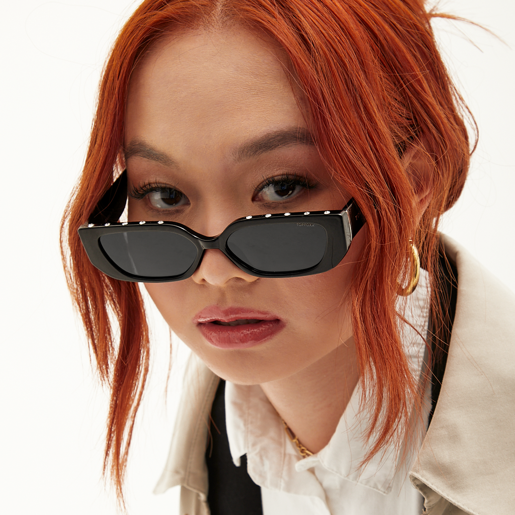 TopFoxx Sparkle In Your Eye Black Rhinestone Sunglasses