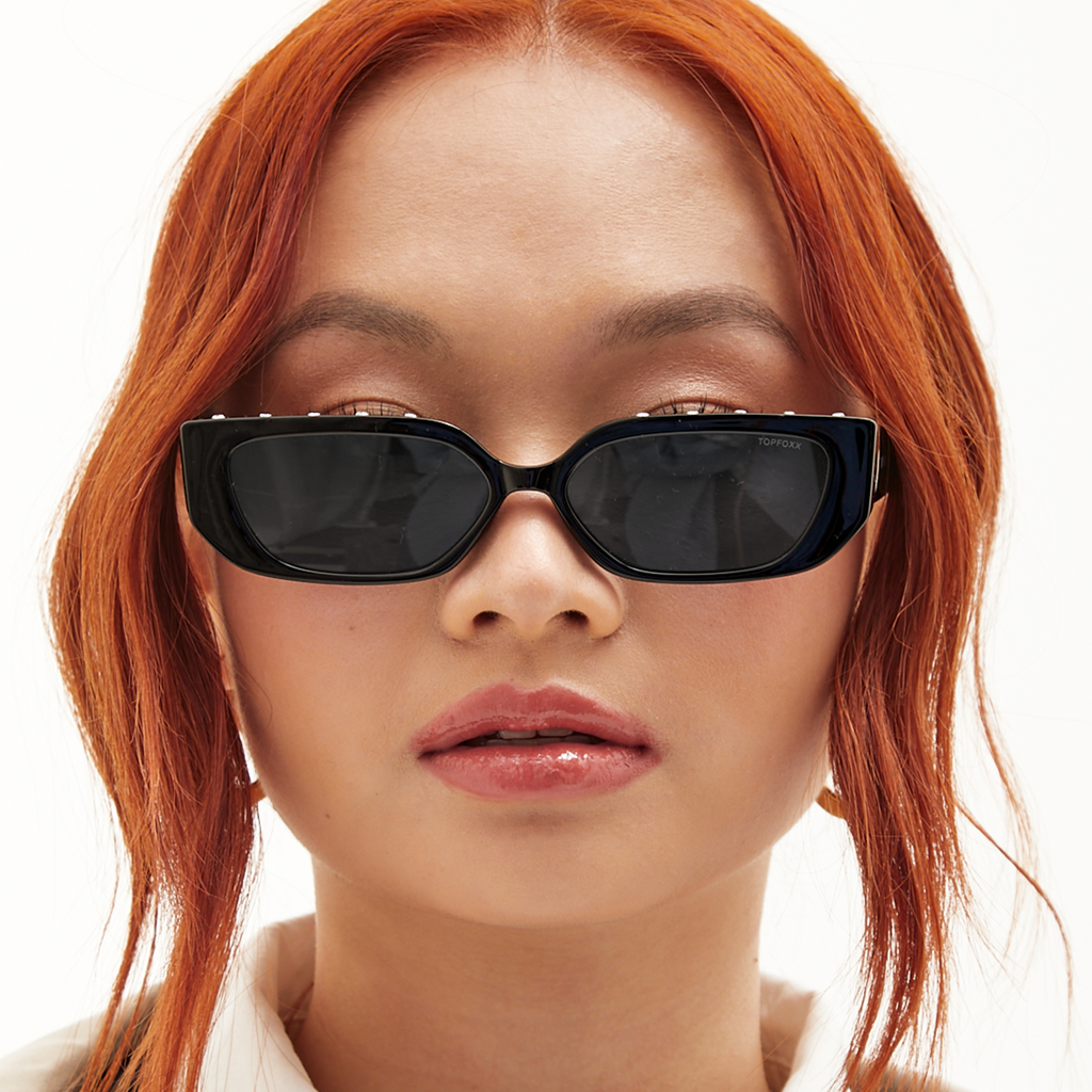 TopFoxx Sparkle In Your Eye Black Rhinestone Sunglasses
