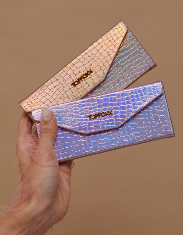 TopFoxx Pink Foldable Holographic Sunglasses Case — Iridescent & Portable