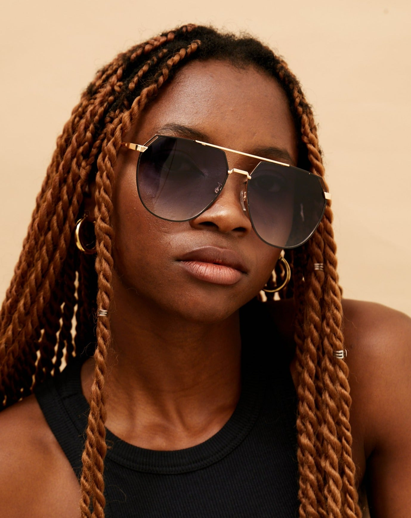TopFoxx Farrah Midnight Square Aviator Sunglasses