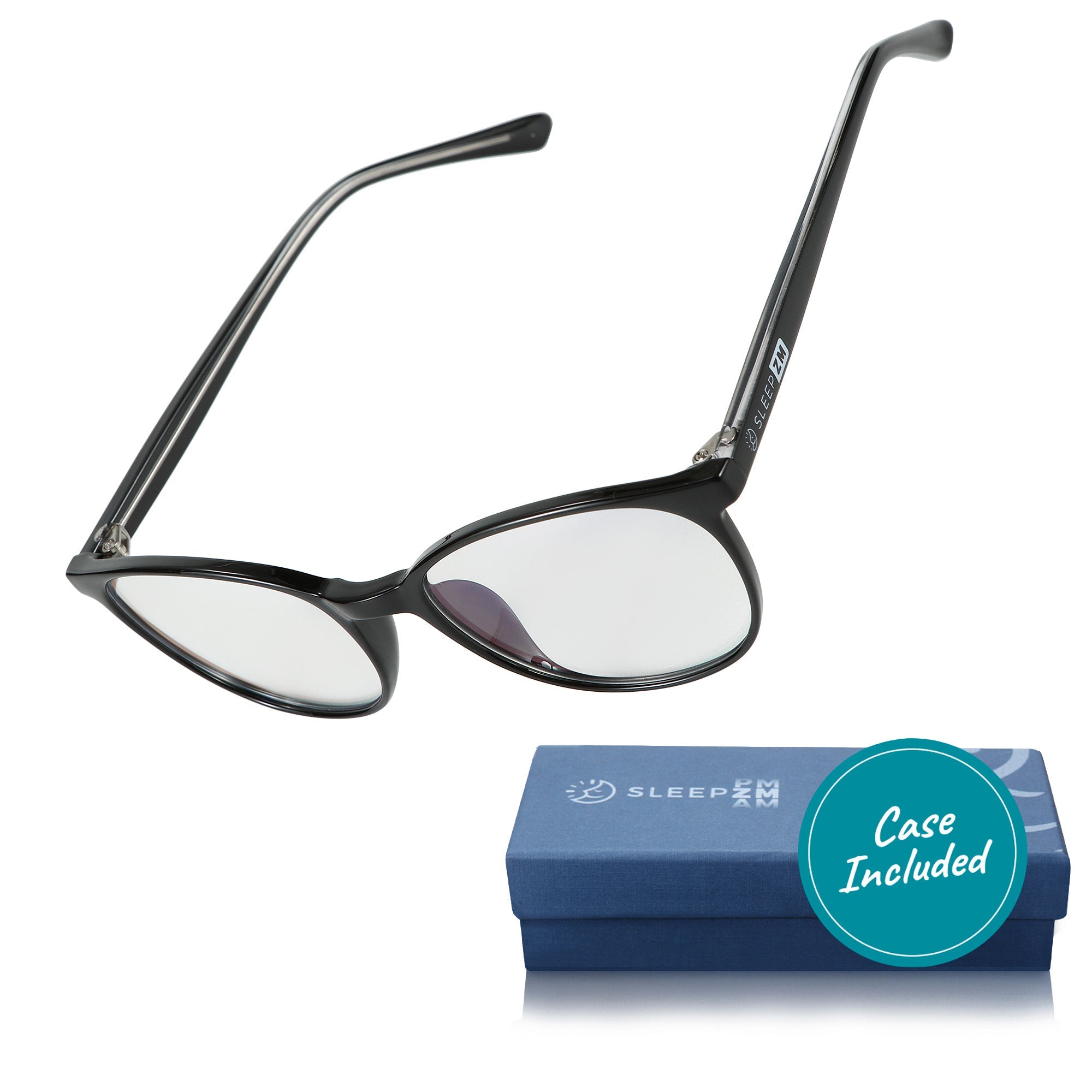 Blue Light Glasses by Sleep ZM, Taylor Kids Day-Time Blue Light Blocking Glasses in black, with clear lenses for children.