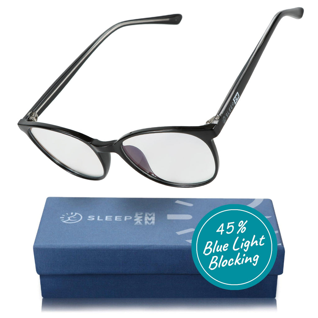 Blue Light Glasses by Sleep ZM, Day-Time Taylor Kids Blue Light Blocking Glasses in black, featuring clear lenses for children.