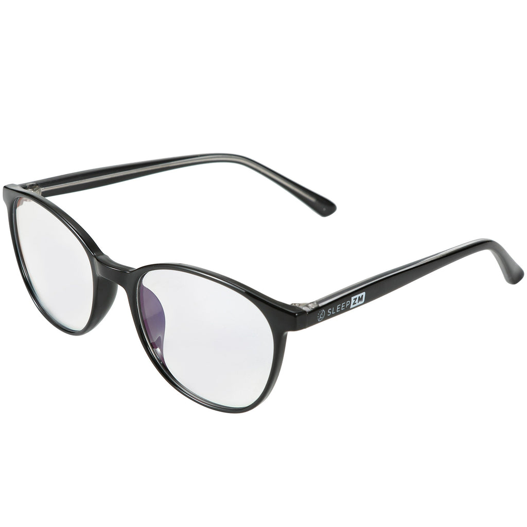 Blue Light Glasses by Sleep ZM for kids, Taylor Day-Time model with black frames and clear lenses, designed to block blue light.