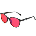 Taylor Kids blue light blocking glasses with black frames and red-tinted lenses by Sleep ZM, designed for nighttime screen use.