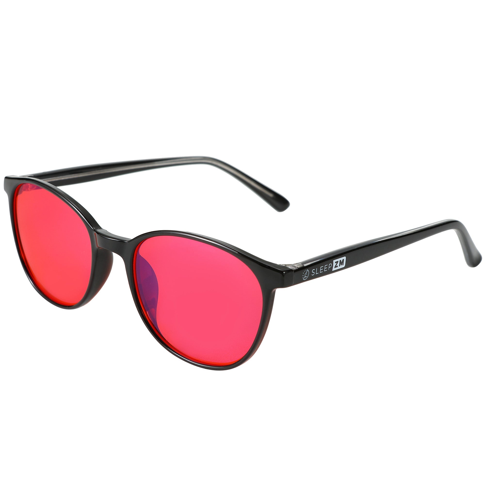 Taylor Kids blue light blocking glasses with black frames and red-tinted lenses by Sleep ZM, designed for nighttime screen use.