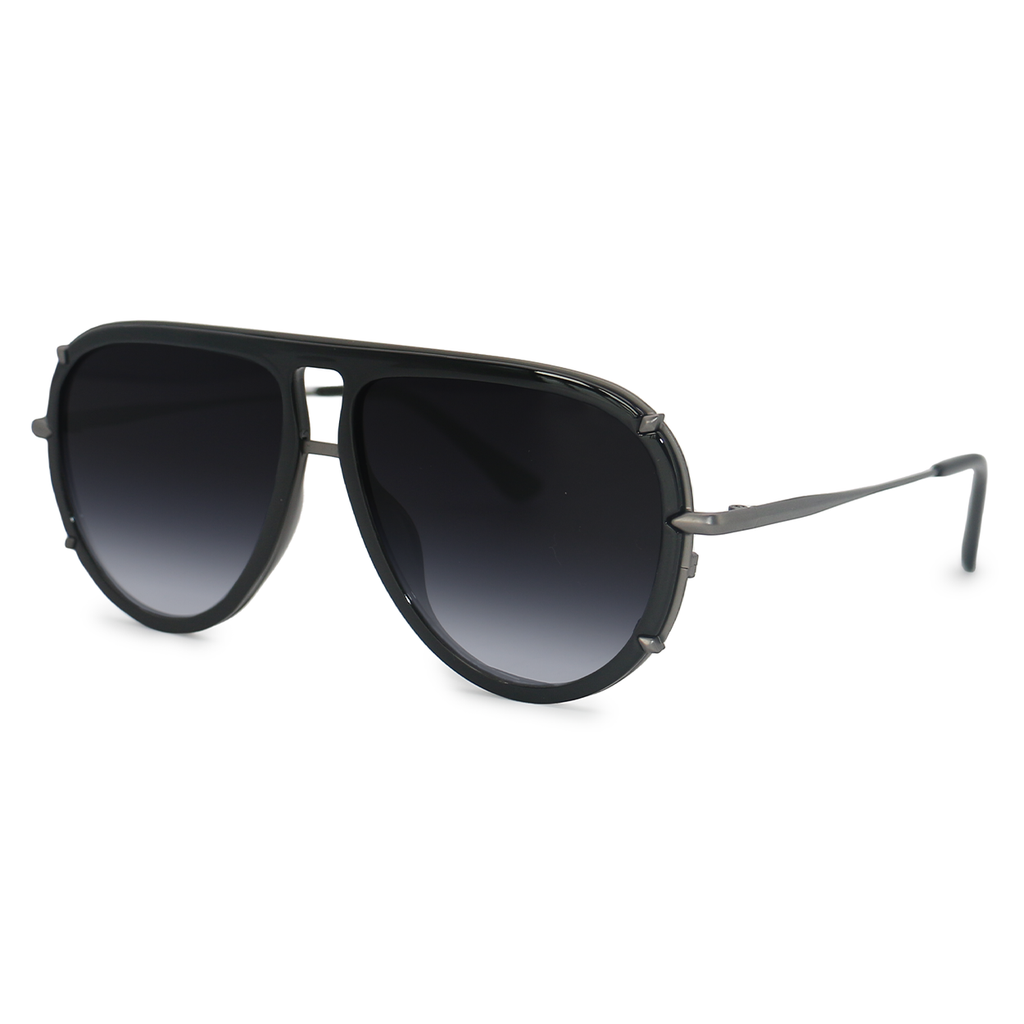 TopFoxx Ivy Luxe Black Tangle-Free Round Aviator Sunglasses