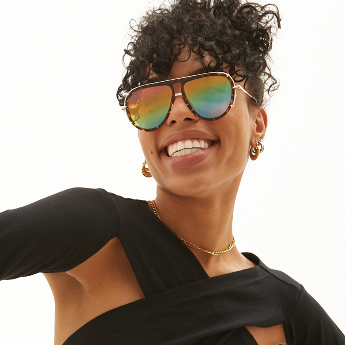 TopFoxx Ivy Luxe Pride Tangle-Free Round Aviator Sunglasses