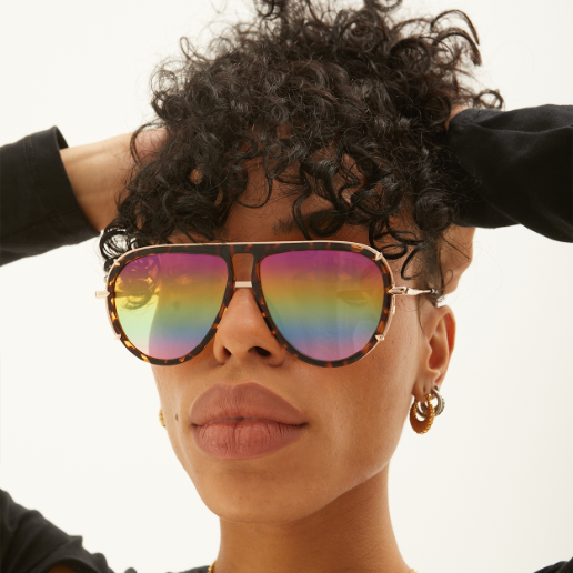 TopFoxx Ivy Luxe Pride Tangle-Free Round Aviator Sunglasses
