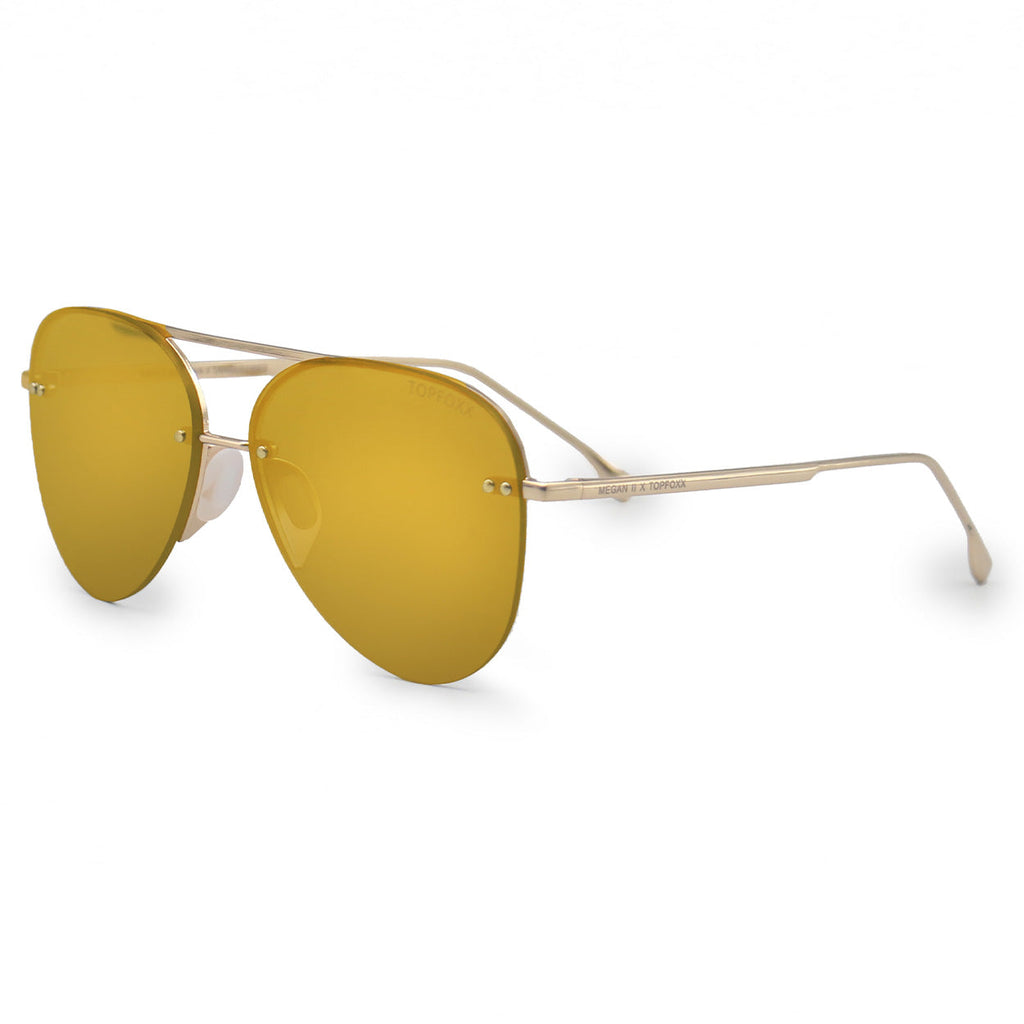 TopFoxx Smaller Megan 2 Mirrored Bronze Tangle-Free Aviator Sunglasses