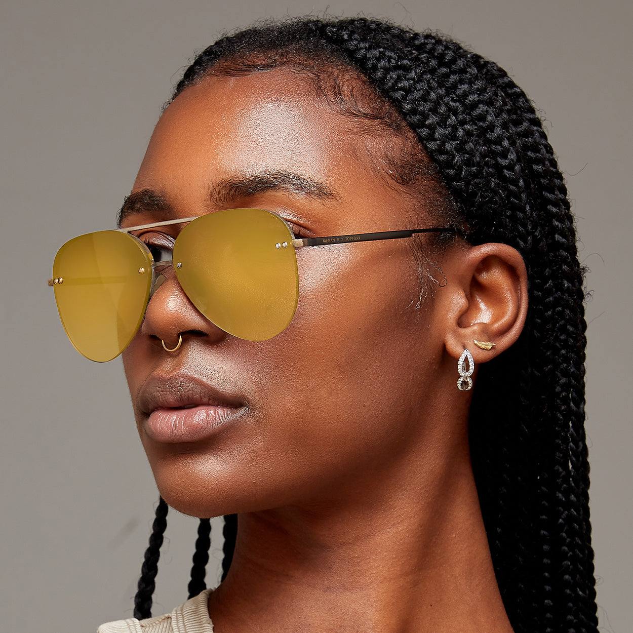 TopFoxx Smaller Megan 2 Mirrored Bronze Tangle-Free Aviator Sunglasses