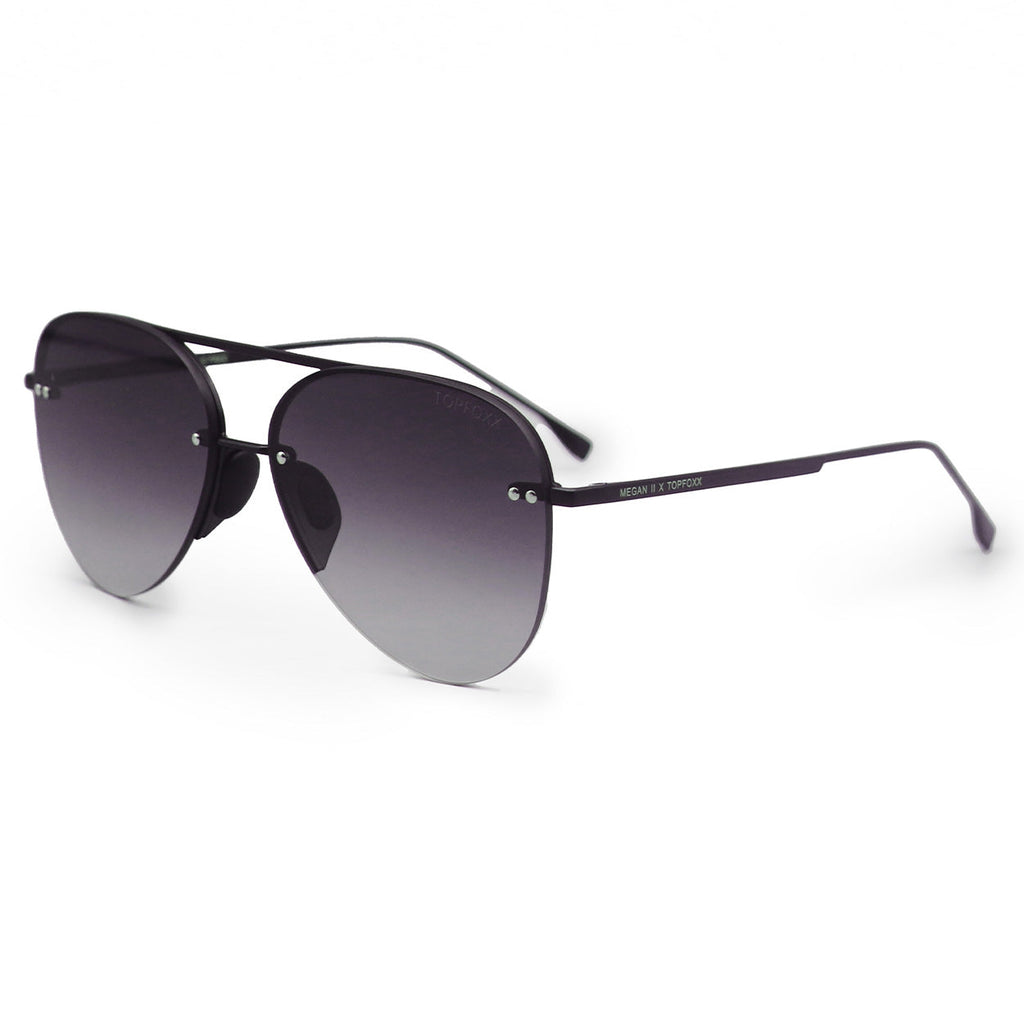 TopFoxx Smaller Megan 2 Faded Black Tangle-Free Aviator Sunglasses