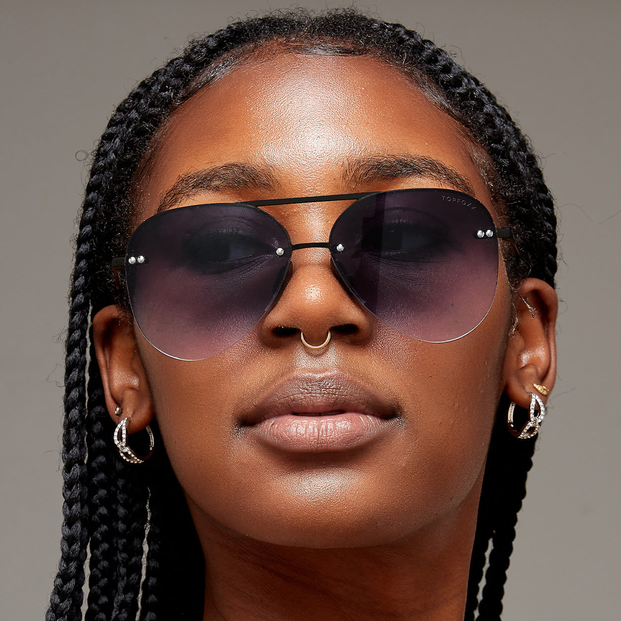 TopFoxx Smaller Megan 2 Faded Black Tangle-Free Aviator Sunglasses