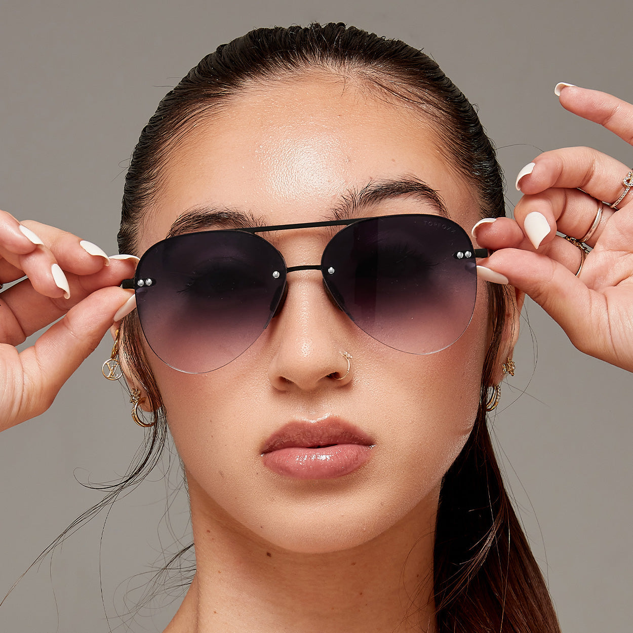 TopFoxx Smaller Megan 2 Faded Black Tangle-Free Aviator Sunglasses