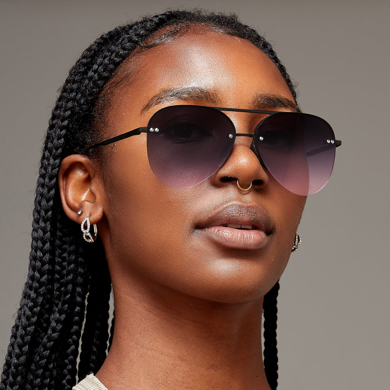 TopFoxx Smaller Megan 2 Faded Purple & Pink Tangle-Free Aviator Sunglasses