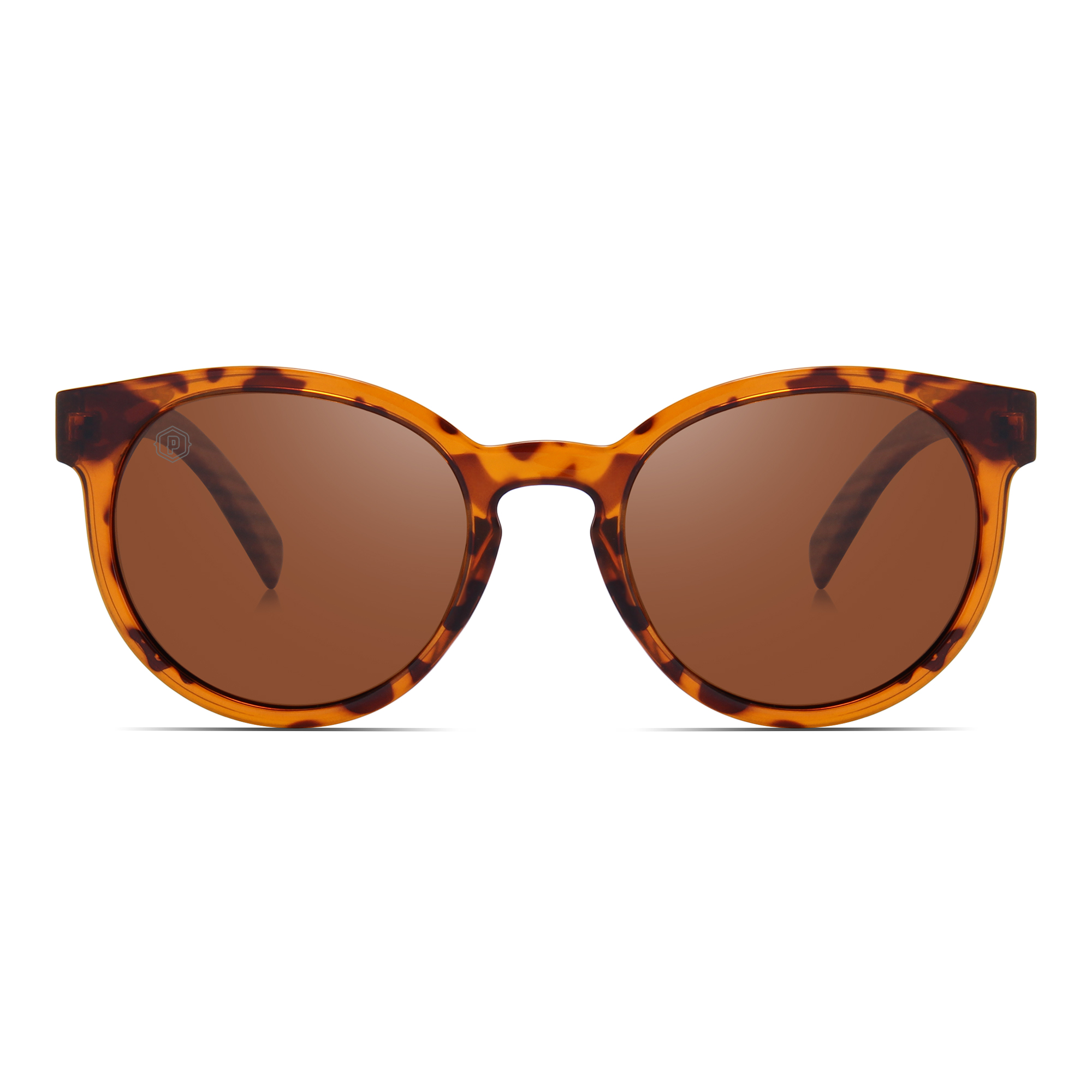 Papago Tortoise Lidos sunglasses with handmade recycled wooden frames, showcasing their stylish tortoise shell design from the front.