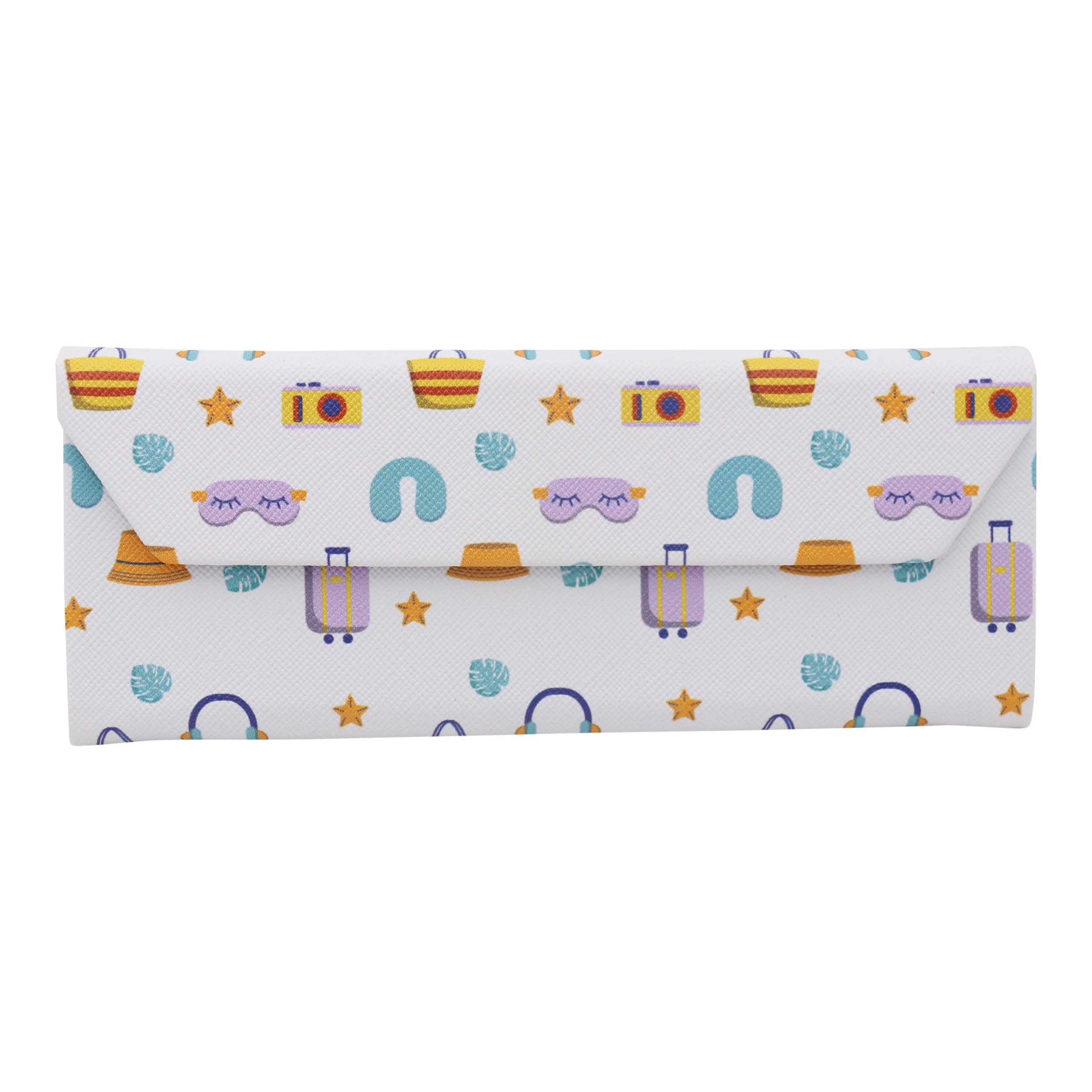 Travel & Trip Print Vegan Leather Glasses Case