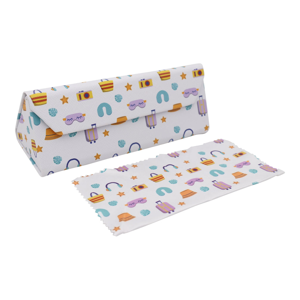 Travel & Trip Print Vegan Leather Glasses Case