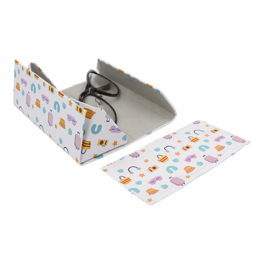 Travel & Trip Print Vegan Leather Glasses Case