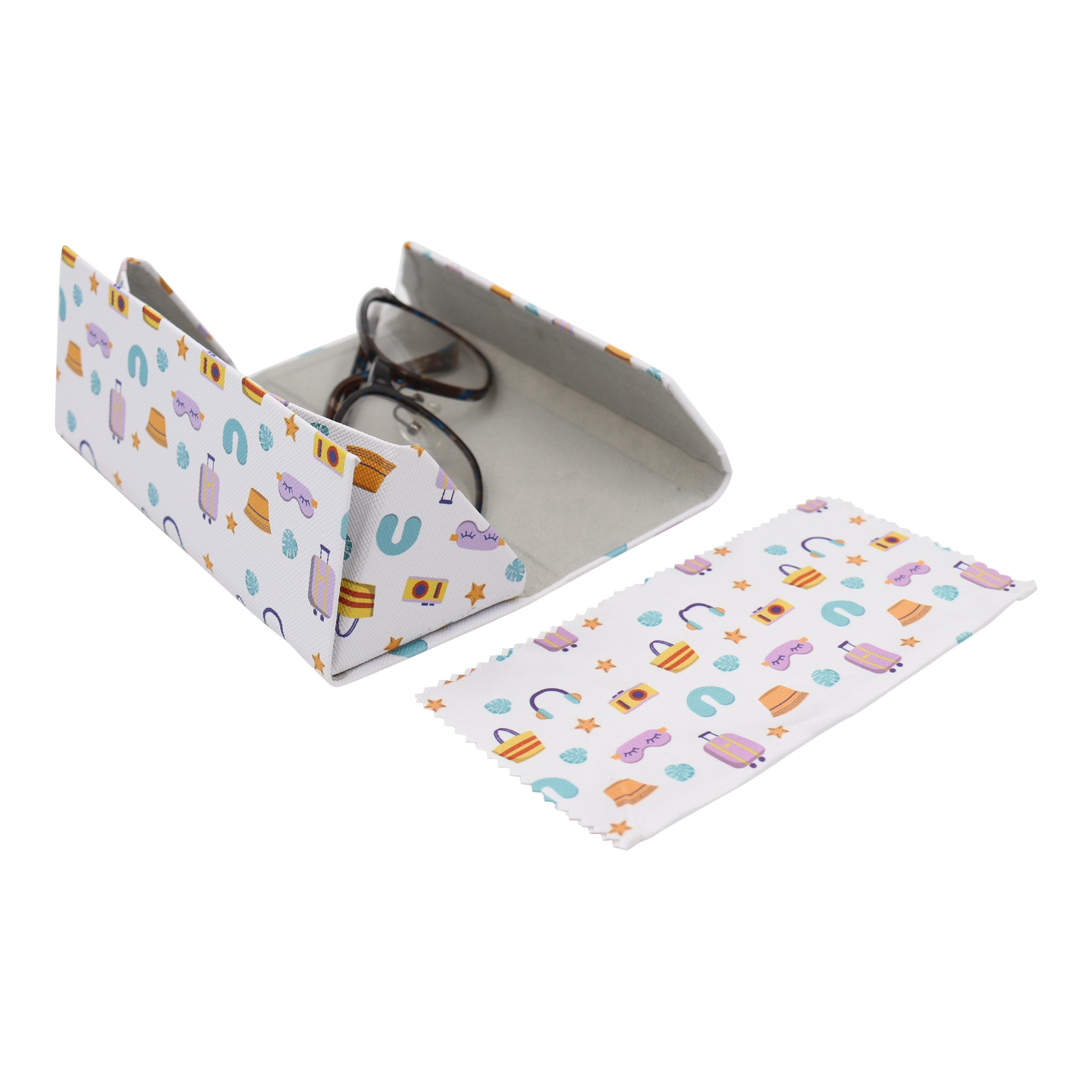 Travel & Trip Print Vegan Leather Glasses Case