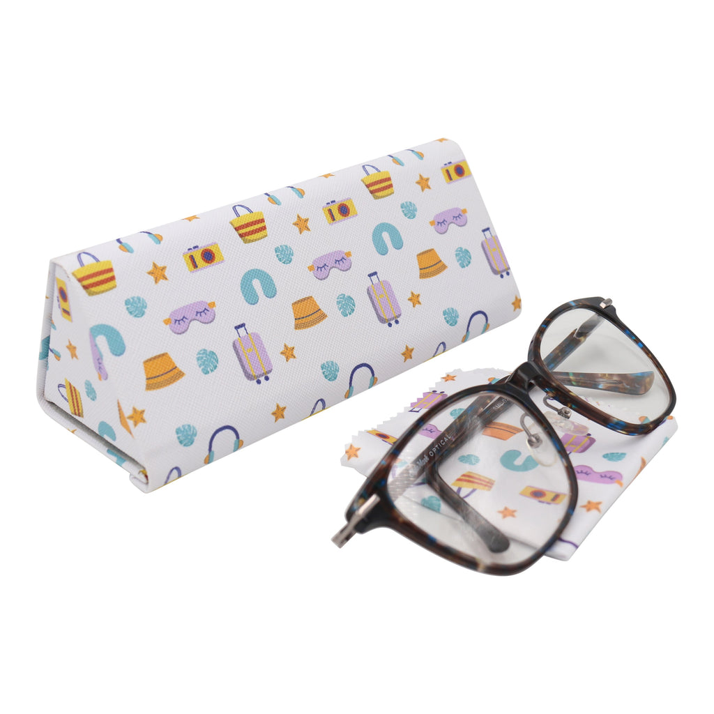 Travel & Trip Print Vegan Leather Glasses Case