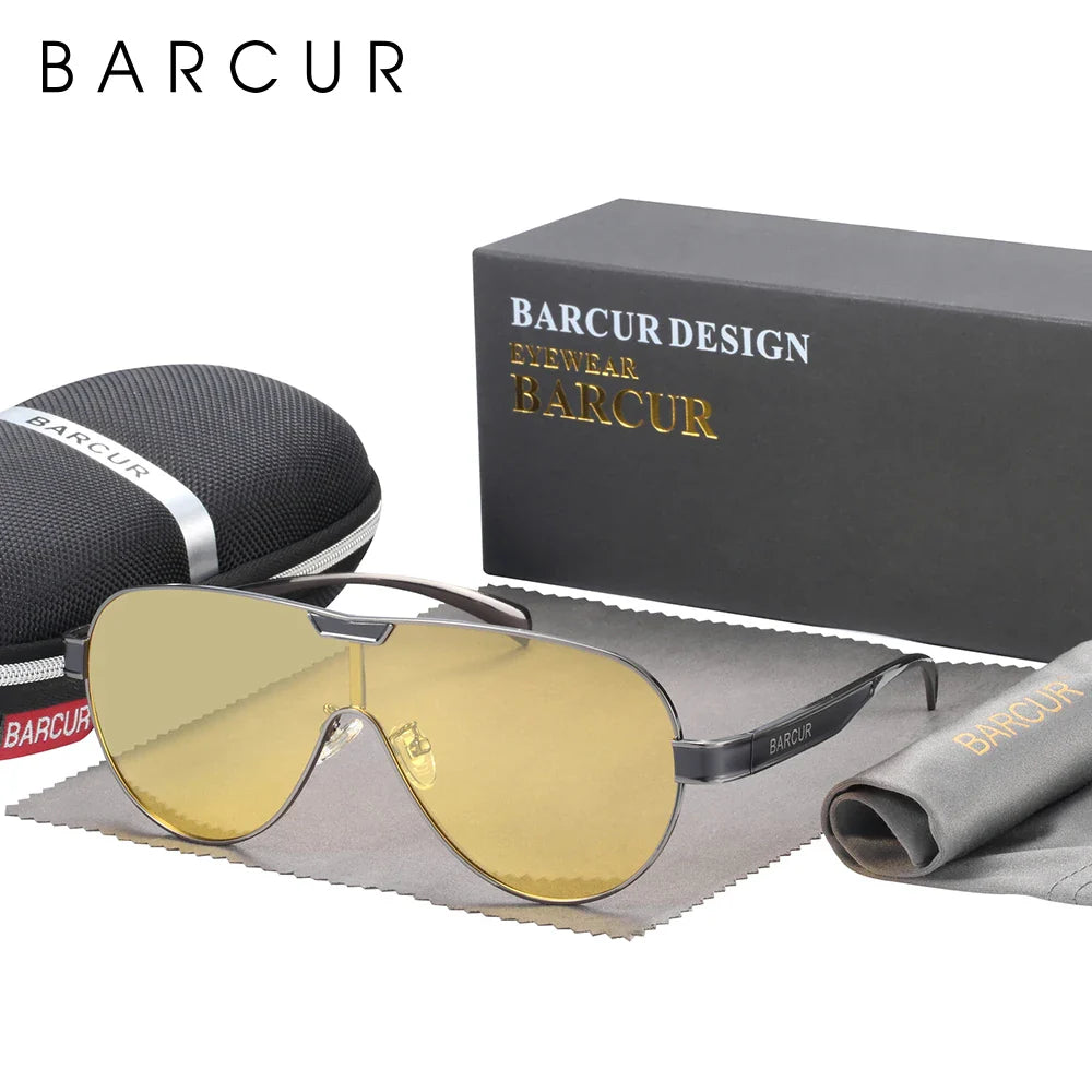 Stevvex BARCUR men's polarized UV400 sunglasses with dark tinted lenses and black frame, designed for outdoor protection and style.