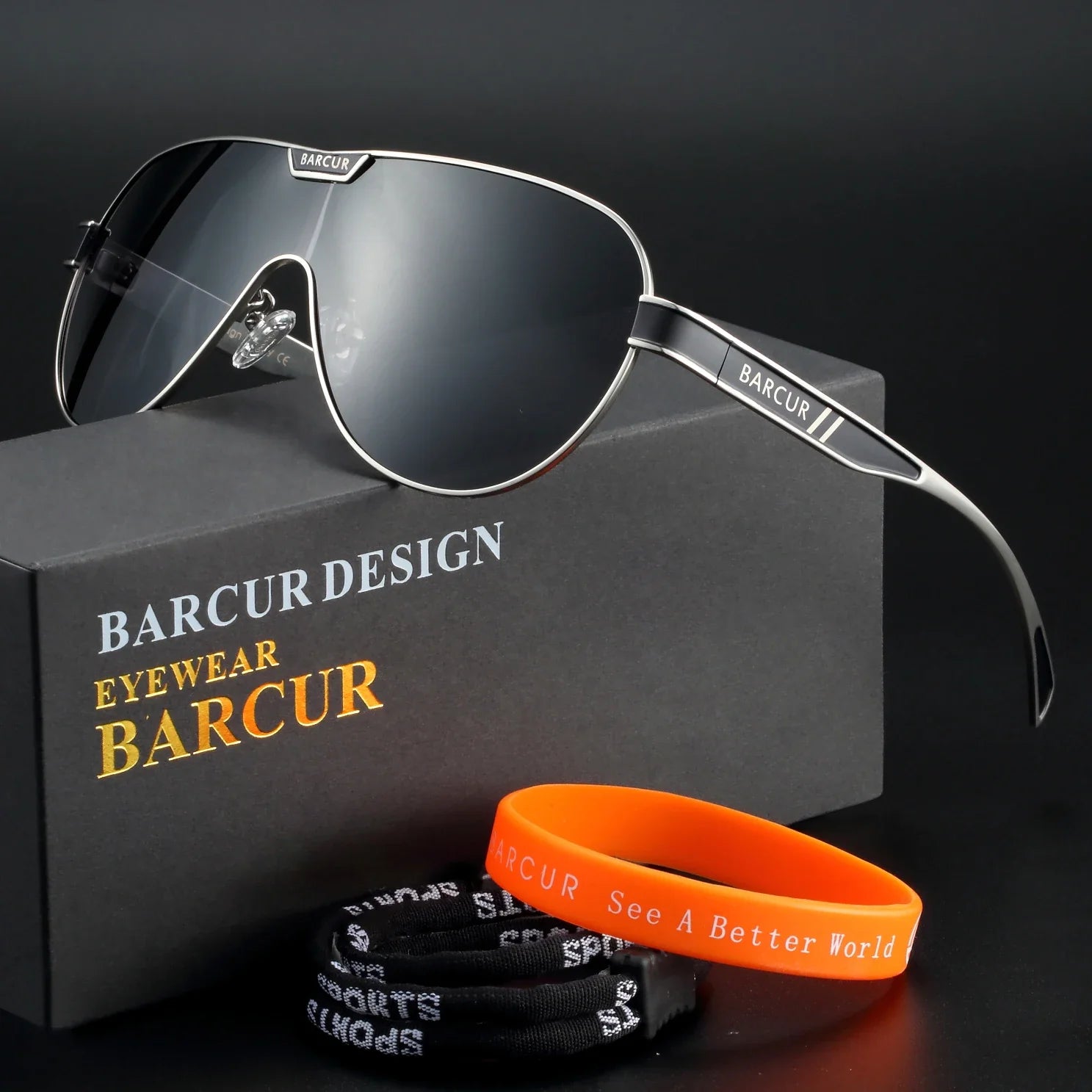 Stevvex BARCUR men's polarized UV400 sunglasses with dark tinted lenses and black frame, showing the stylish eyewear on a white background.