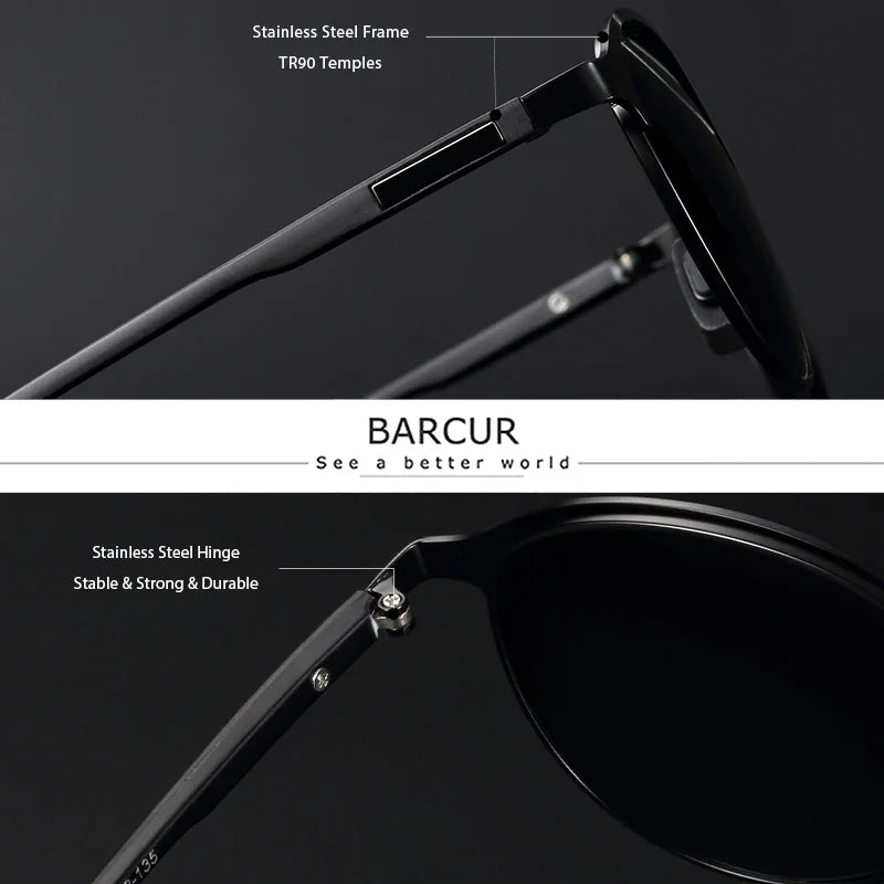 BARCUR Trendy Polarized Round Frame Sunglasses