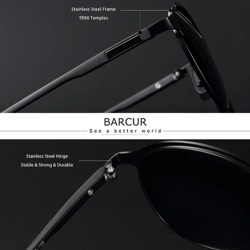 BARCUR Trendy Polarized Round Frame Sunglasses