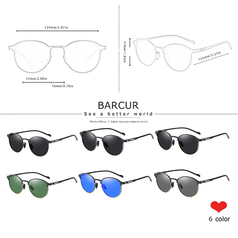 BARCUR Trendy Polarized Round Frame Sunglasses