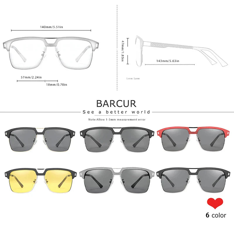 BARCUR Polarized Square Sunglasses – UV400 Men's