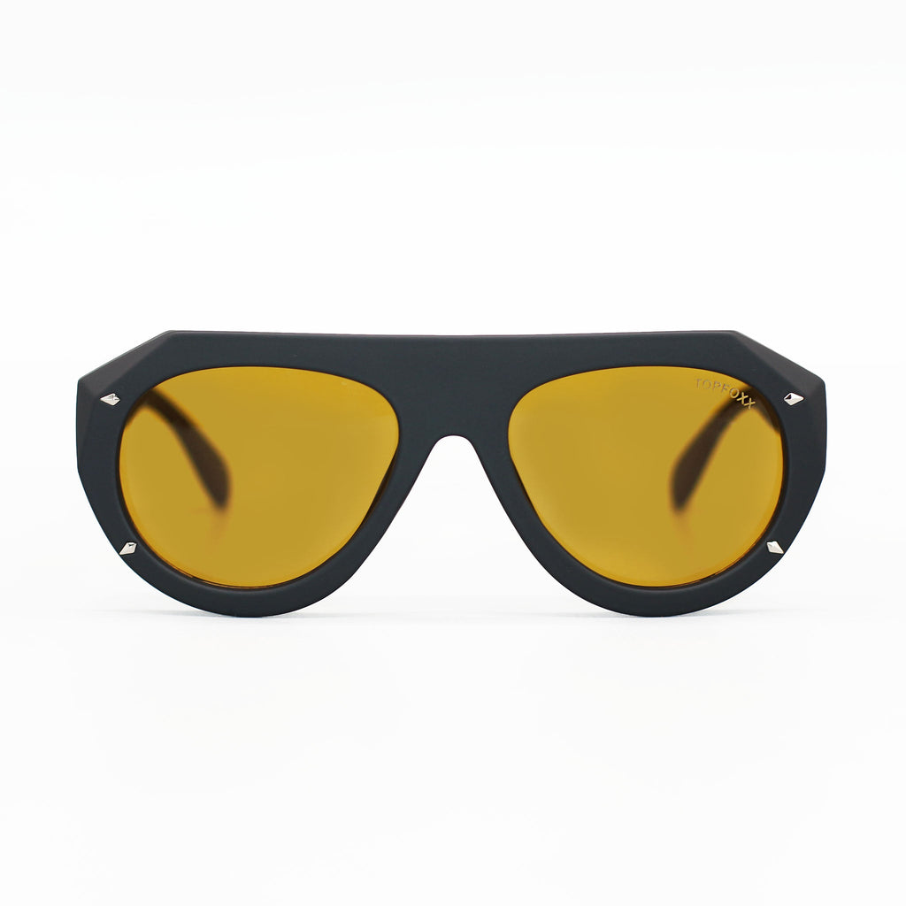 TopFoxx Vega Shield Matte Black & Yellow Oversized Shield Sunglasses