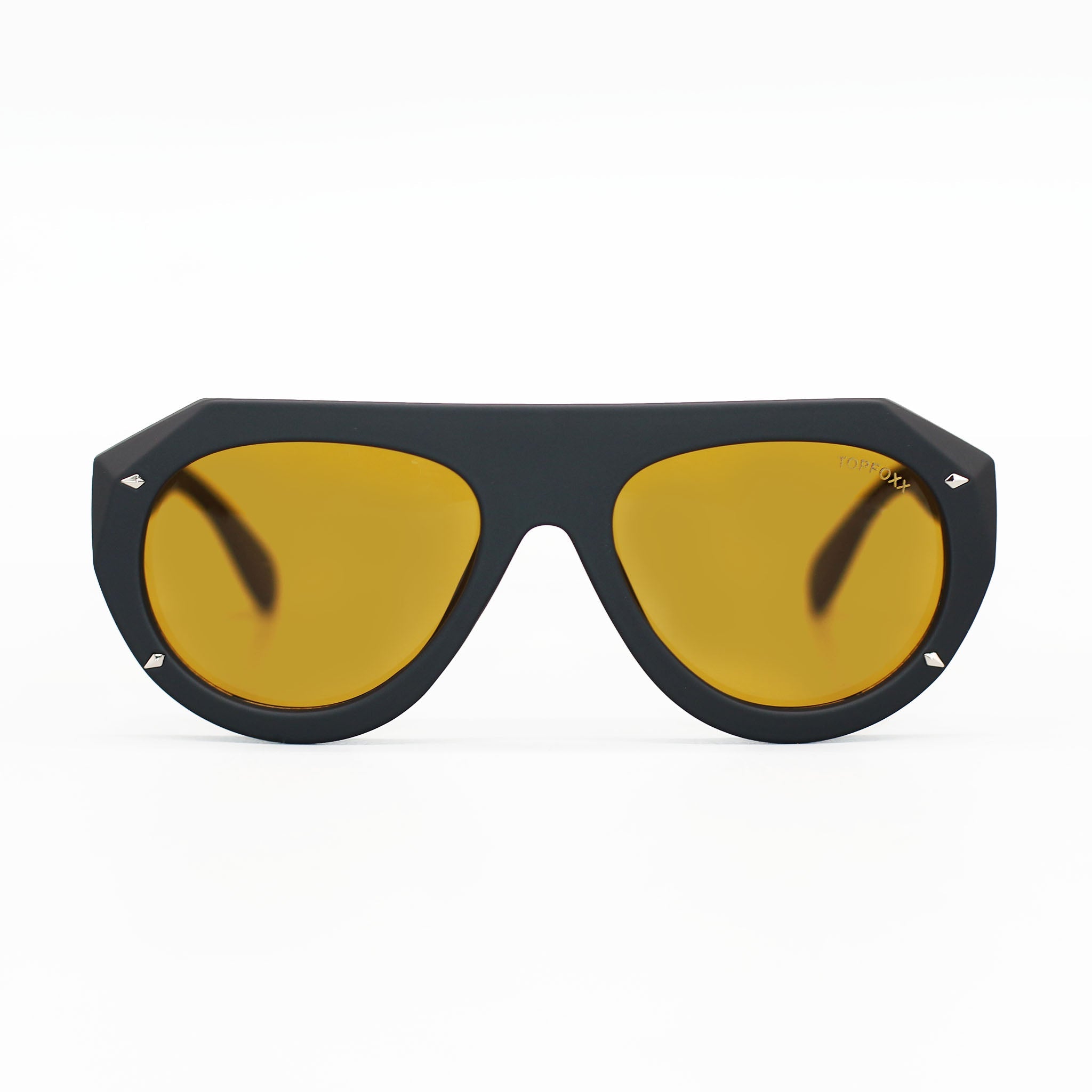 TopFoxx Vega Shield Matte Black & Yellow Oversized Shield Sunglasses