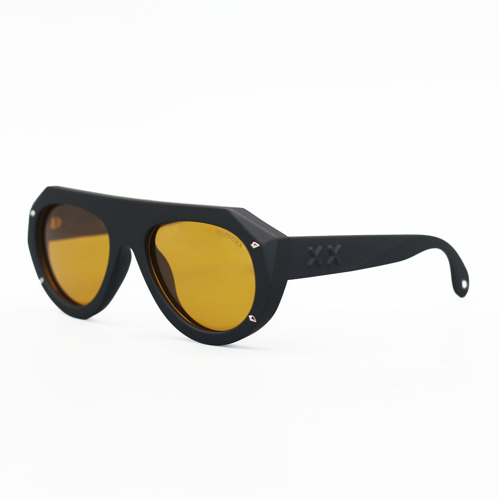 TopFoxx Vega Shield Matte Black & Yellow Oversized Shield Sunglasses