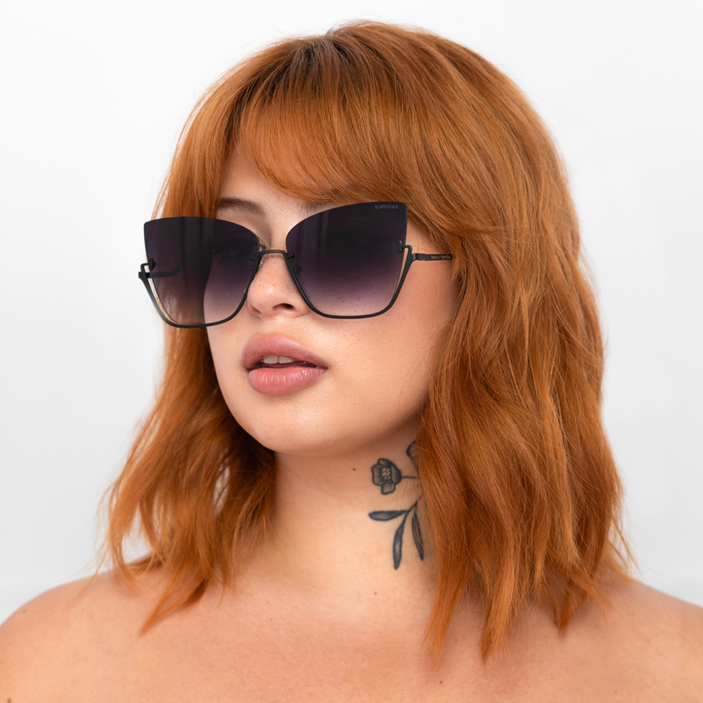 Vixen - Black Lens Black Frame Metal Cateye Sunglasses