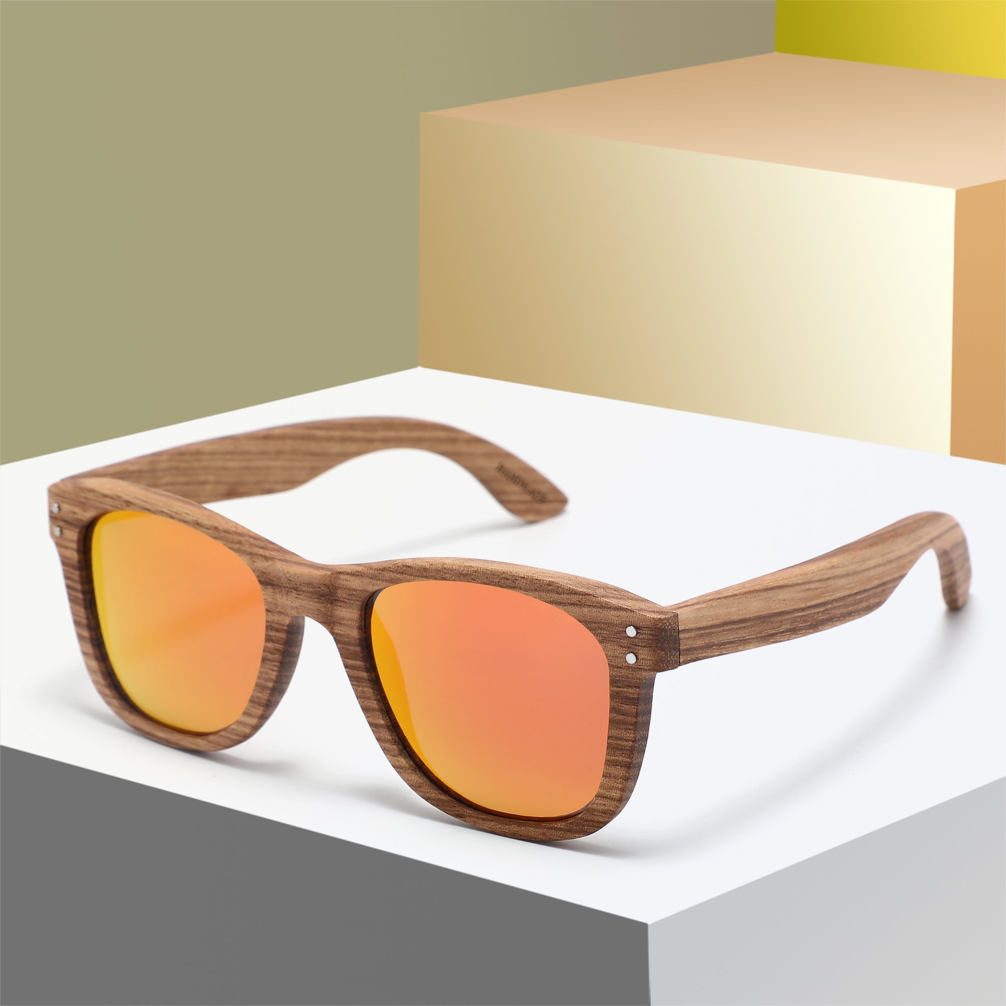 Papago Ruby Dunes handmade recycled wooden sunglasses with dark tinted lenses and natural wood frame.