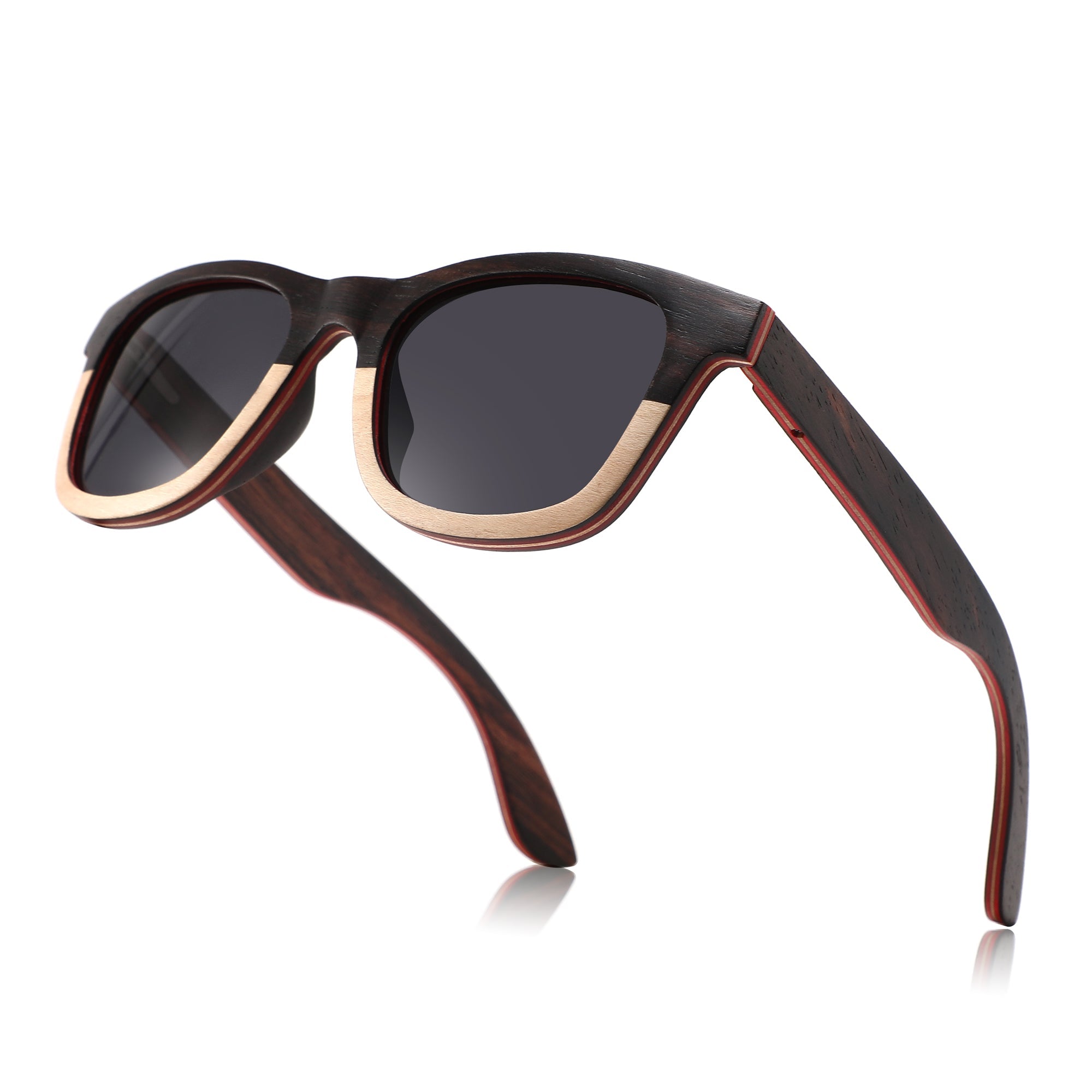 Papago Half Dunes handmade wooden sunglasses with recycled wood frames and dark tinted lenses.
