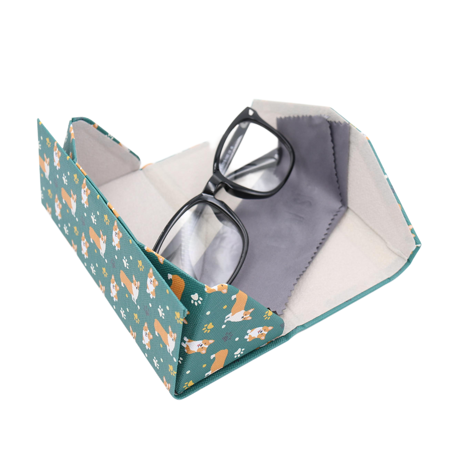 Welsh Corgi Print Vegan Leather Glasses Case