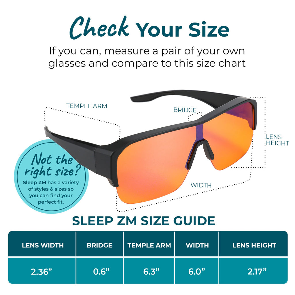 Night-time XXL fit blue light blocking glasses by Sleep ZM in black, designed to reduce eye strain during nighttime use.