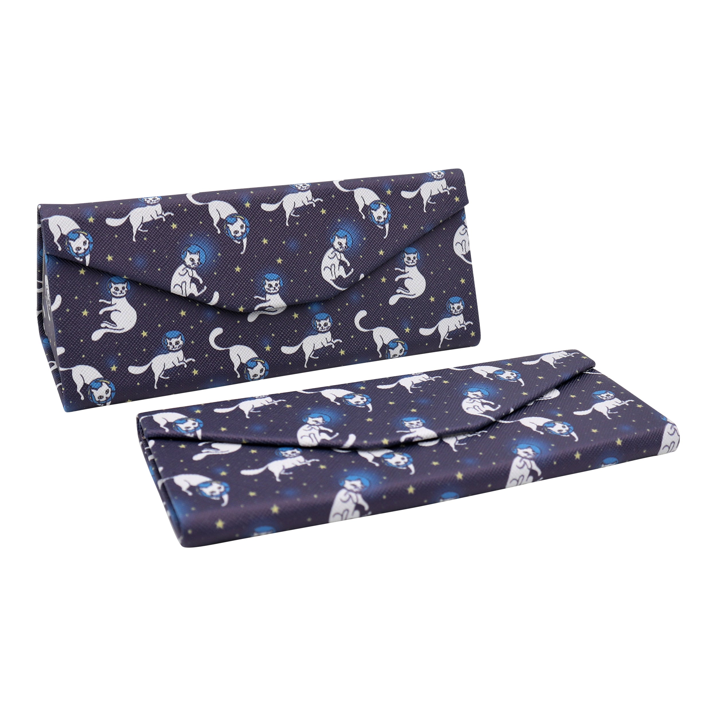 Space Cat Print Vegan Leather Glasses Case
