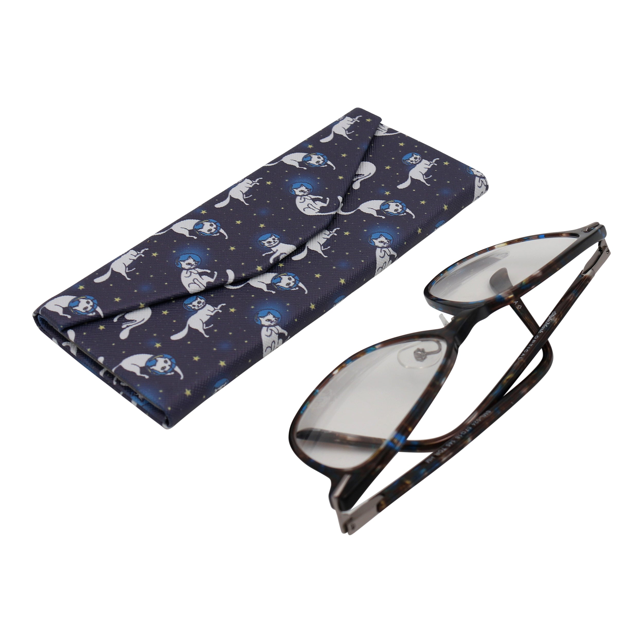 Space Cat Print Vegan Leather Glasses Case