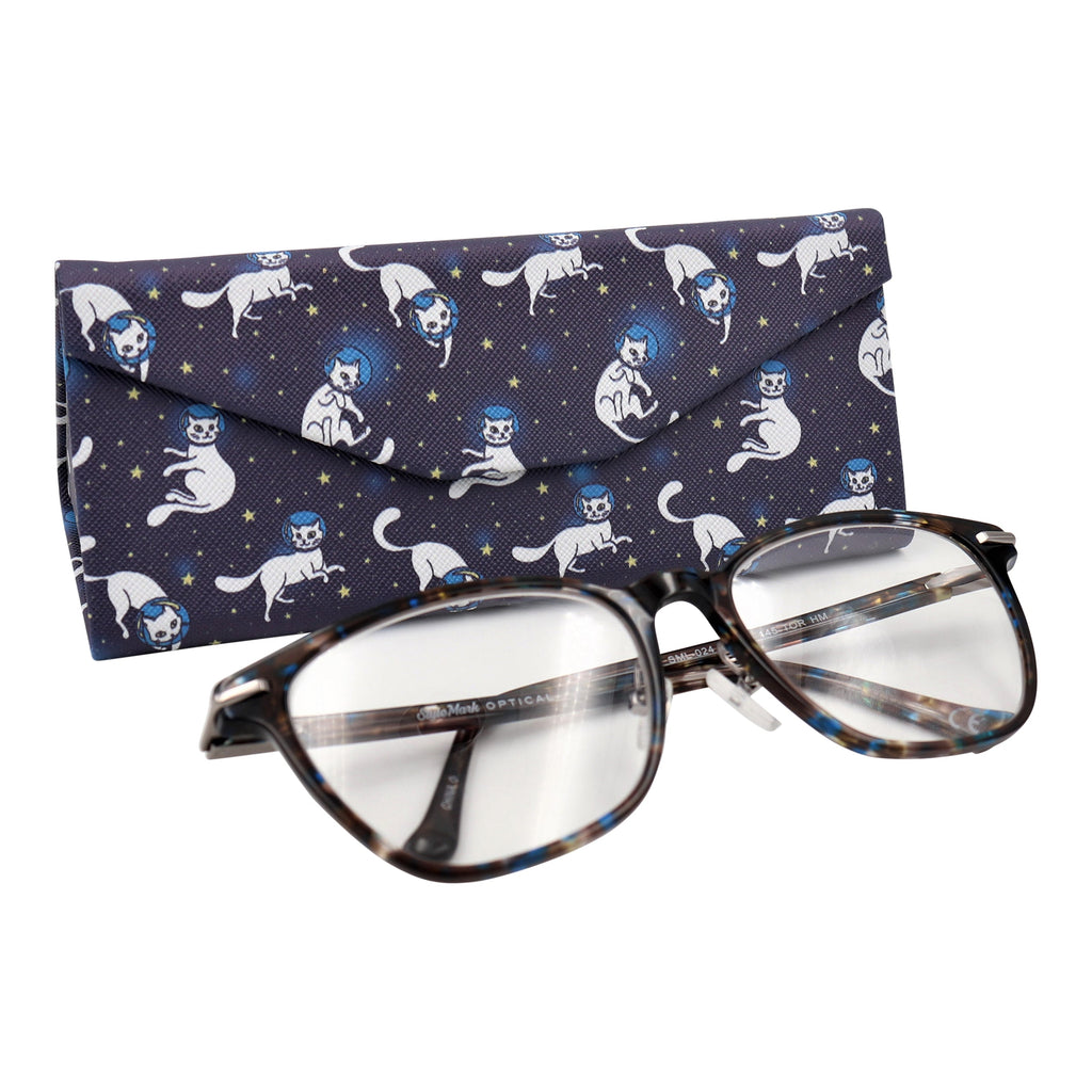 Space Cat Print Vegan Leather Glasses Case