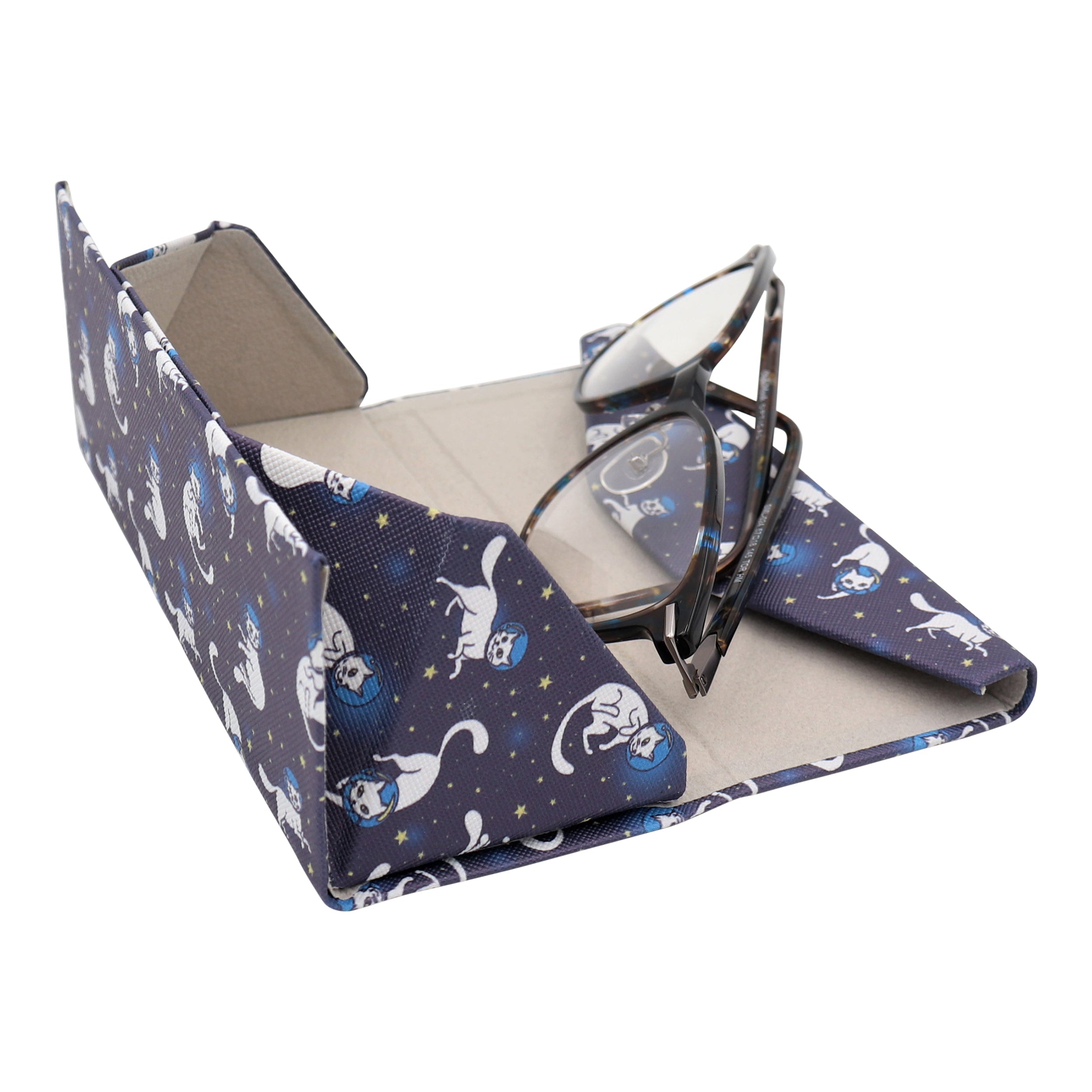 Space Cat Print Vegan Leather Glasses Case