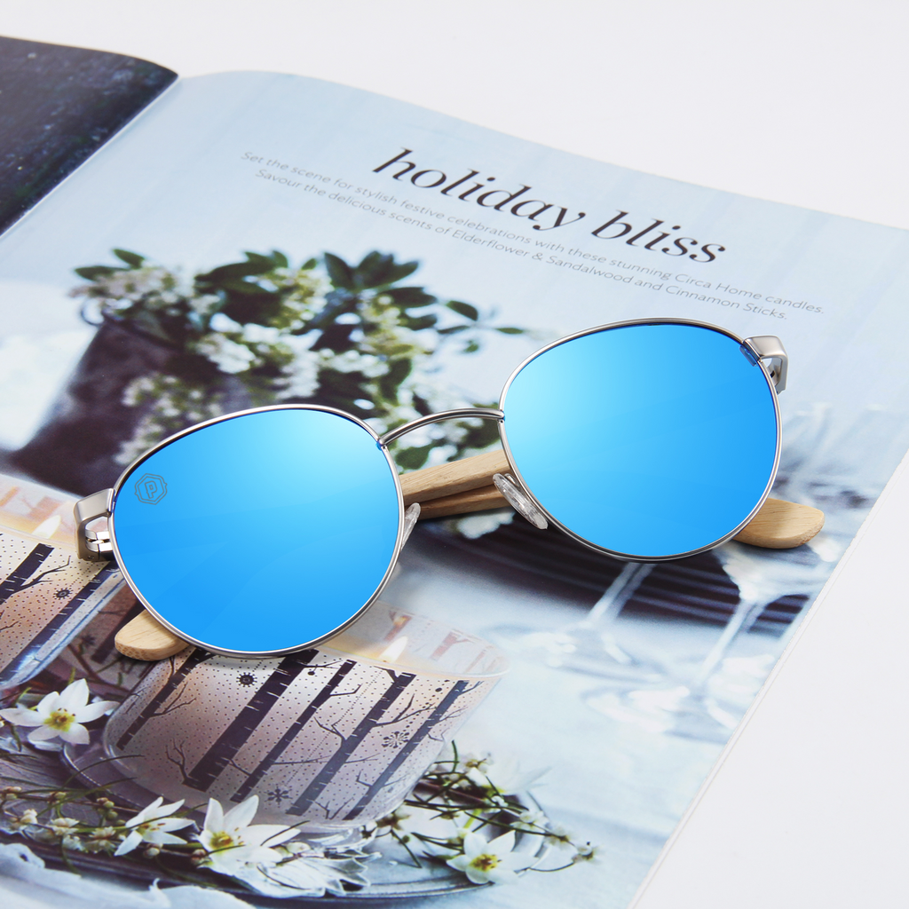 Papago Azule Onofres sunglasses made from handmade recycled wooden frames, featuring a stylish design and natural wood finish.