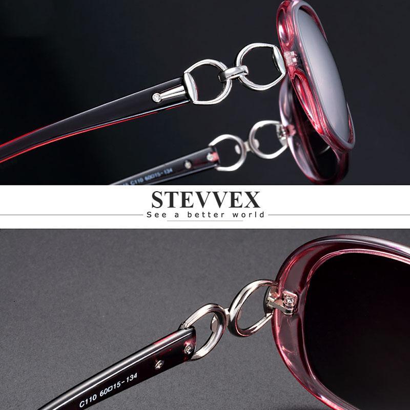 Stylish Stevvex modern luxury polarized UV400 sunglasses for women with sleek frame and tinted lenses in an outdoor setting